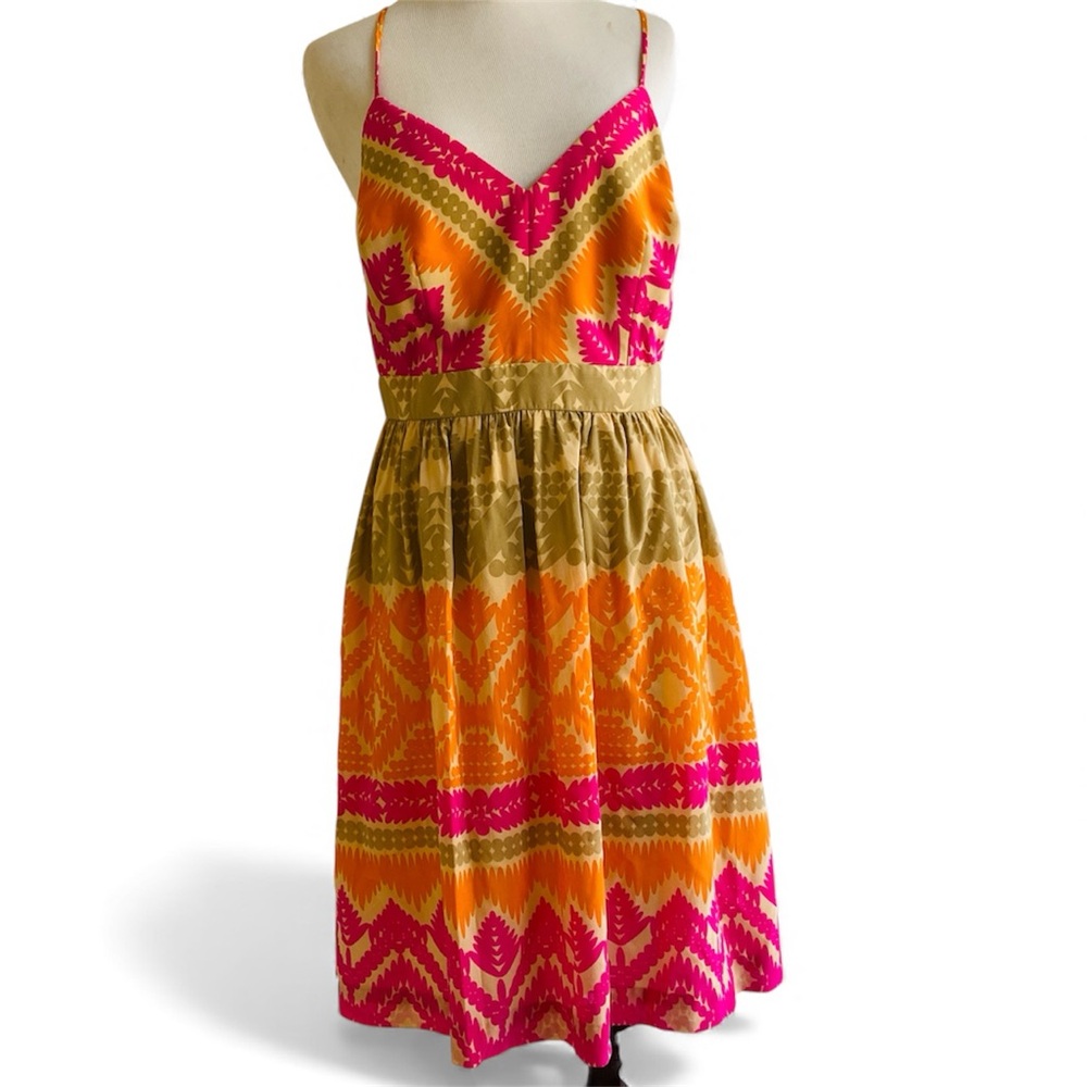 Trina Turk Silk Dress Anargosa Desert Mini Pink and Orange Patterned Size 8 - Picture 1 of 15